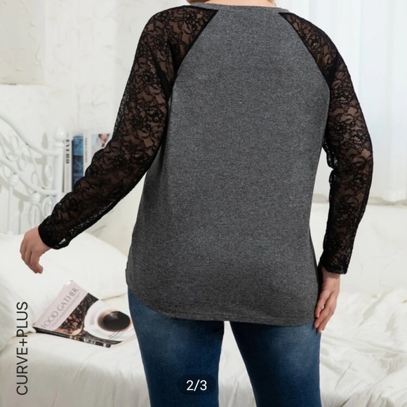 Contrast Lace Raglan Sleeve Tee 